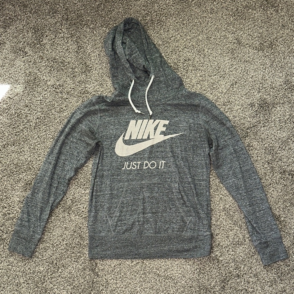 Nike Charcoal Hoodie with White Logo - Size Medium
